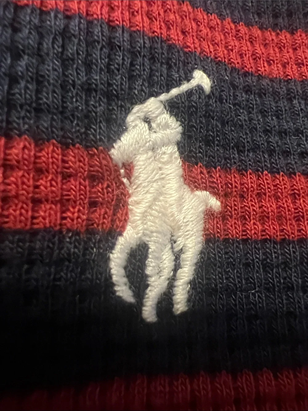 Polo Ralph Lauren Men’s L Red Navy Striped Waffle Knit Sleepwear Thermal Shirt